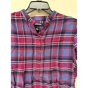 Land's End Women's Plaid Flannel Long Sleeve Roll Tab Tunic Shirt Size 14